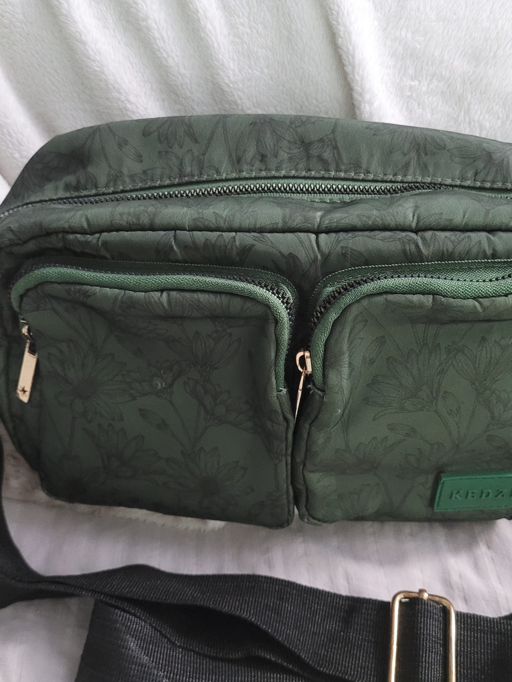 Kedzie Green Floral Crossbody Bag with Dual Front Pockets